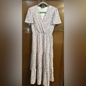 Pink and Blue Floral faux wrap dress Sz XS/S